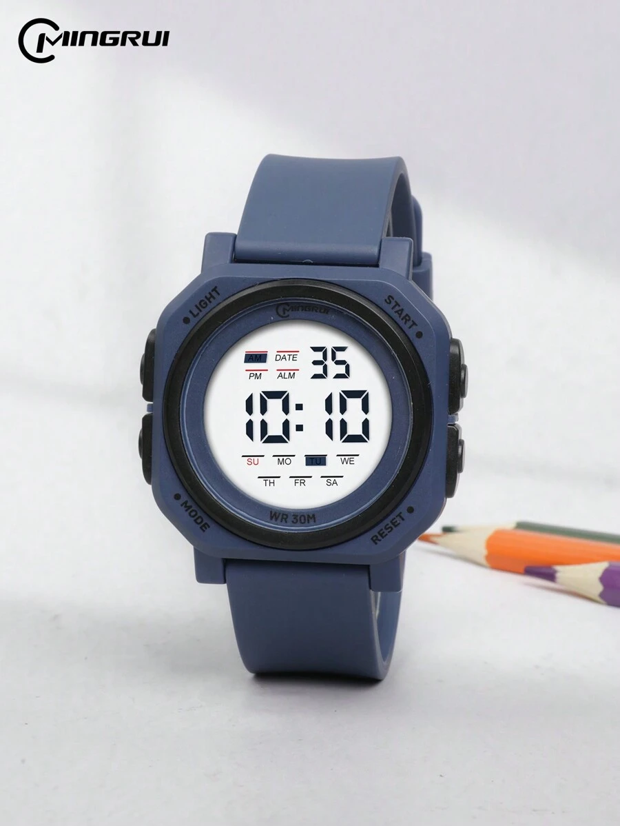 MINGRUI Square Teenagers Watch For Boys, Waterproof, Luminous, Clock, Chronograph, Multi-Function - White - View 1