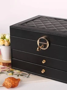 1/2/3-Layer Jewelry Box With Lock, Jewelry Organizer For Necklaces, Rings, Earrings Display Gifts For Women Back To School - Black - View 6