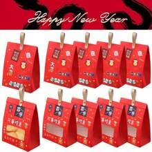 10 piezas Mini bolsas de regalo con diseño afortunado para el Año Nuevo Chino 2025 - Perfectas para chocolates, dulces y aperitivos - Incluye asas para llevar - Ideal para fiestas de Año Nuevo Lunar
