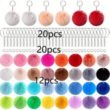 52 Stücke Herzförmiger Flauschiger Bommel Schlüsselanhänger Set, DIY Bastelset beinhaltet 12 Stücke Fellbälle, 20 Stücke Metallringe und 20 Stücke Schlüsselanhänger, ideal als Schlüsselanhänger für Frauen, Taschenanhänger, Valentinstag Geschenk, Autoaccessoires, Schule