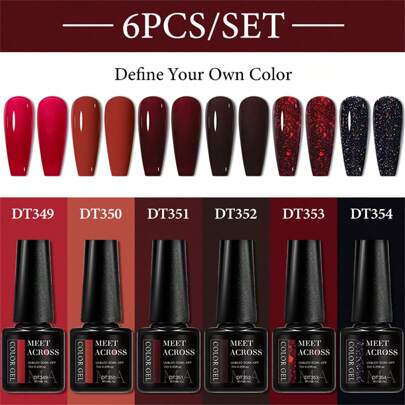 Set de 6 piezas de 7ml de esmalte de uñas en gel de color rojo brillante. Kit de gel para uñas DIY, semi-permanente, para lámpara UV. Juego de esmalte de uñas