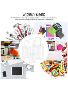 10个15~25厘米透明塑料礼品袋带手柄，可重复使用派对礼品袋带丝带透明礼品包装袋适用于婚礼生日派对用品返校情人节 - 彩色 - 查看 4