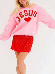 Womens Christmas Sweatshirts Cute Print/Embroidery Long Sleeve Crew Neck Pullovers Oversized Tops