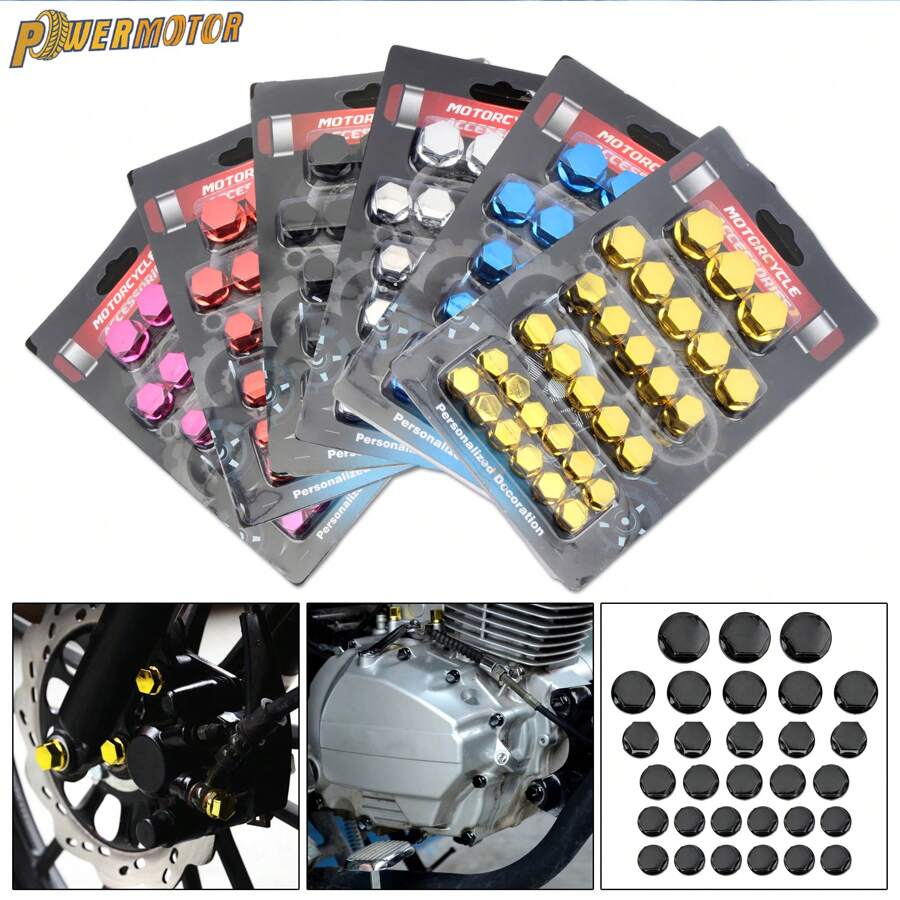 PowerMotor 1 Set Motorcycle Screw Nut Bolt Cap Screw Cover Decorative Parts Modification Accessories Suitable For Car Styling Cover - one-size - View 1