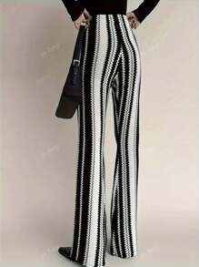 Pantalones palazzo de pierna acampanada a rayas para mujer, de verano