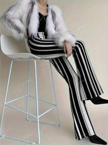 Pantalones palazzo de pierna acampanada a rayas para mujer, de verano