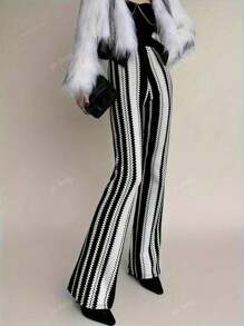 Pantalones palazzo de pierna acampanada a rayas para mujer, de verano
