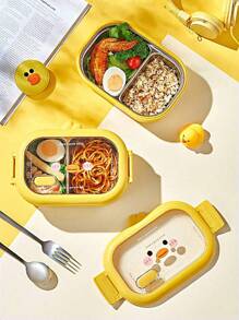 Customized Cute Stainless Steel Insulated Lunch Box, Cartoon Pattern, For Office Workers & Students, Divided Compartments, Adult Bento Box Baby Shower Family Decorations Gifts Winter Eve Gifts Back To School Winter Gift Ideas Boy Girl Valentine's Day Back To School Winter Gift Ideas Boy Girl Valentine's Day