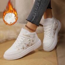 Giày bốt đi tuyết nữ, giày thể thao cao cổ, lót da mềm mại phía trước, giữ ấm mùa đông, họa tiết bướm trắng, bốt đen, bốt cổ ngắn, bốt nữ. - trắng - Xem 9