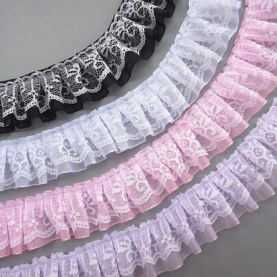 Pleated Organza Lace Edge Trim Ribbon 4 CM Wide Assorted Colors Trimming Ruffle Fabric Embroidered Sewing Craft Wedding Bridal Dress Party Decoration Clothes Embellishment
