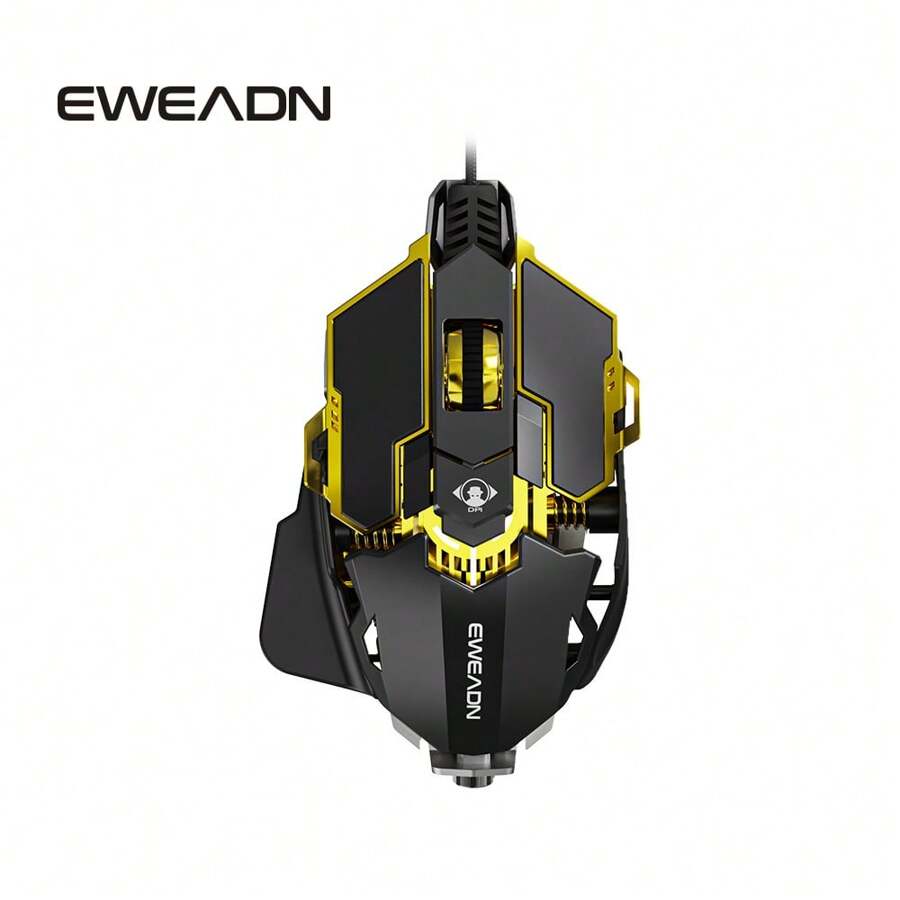 EWEADN G5 USB 有线游戏鼠标静音或有声可选金属机械鼠标游戏鼠标带有 7 个按钮宏功能键，支持尾部长度调节以适应不同的手部尺寸，非常适合台式机、笔记本电脑、计算机、学校