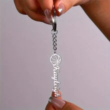 个性化不锈钢篮球钥匙扣，定制姓名雕刻钥匙圈，简约风格，银色钥匙扣，送给男朋友的独特圣诞礼物，生日礼物，汽车钥匙吊坠配件 - 彩色 - 查看 2