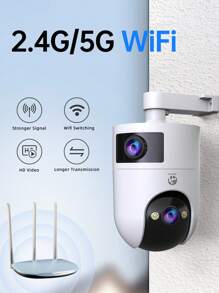 Caméra de  double objectif 2K 3MP 2,4 G/5 G, étanche pour intérieur et extérieur, prise en charge de la rotation sur 360 °, caméra pour bébé/animal de compagnie/maison/magasin, prise en charge du WiFi 2,4 G/5 G, vision nocturne en couleur, stockage sur le Cloud et carte SD, audio bidirectionnel, suivi intelligent des mouvements