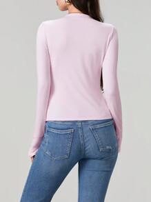 Women's Y2k Fall Basic Shirt Solid Color Ruched V Neck T-Shirt Long Sleeve Slim Fit Blouse Vintage Casual Going Out Tops Streetwear - Hồng - Xem 6