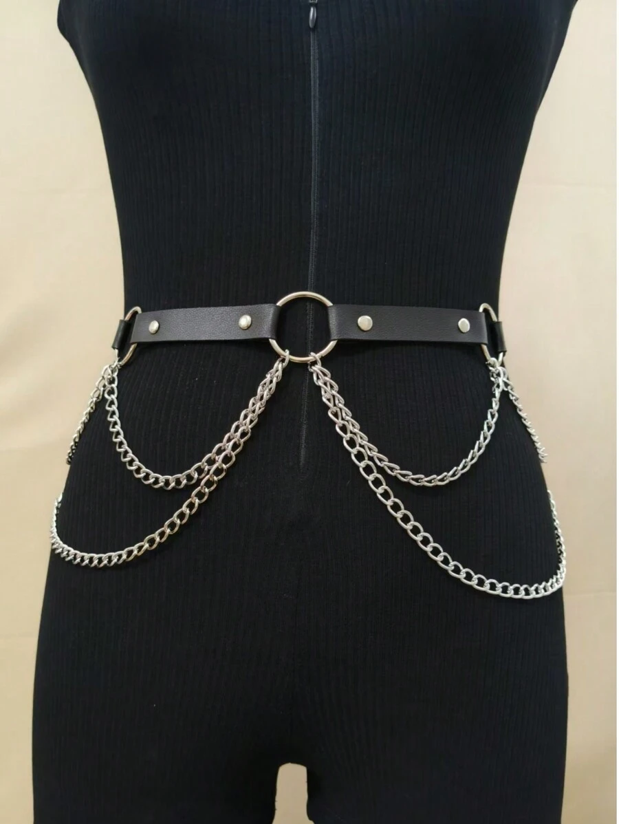 Women's Gothic Punk Fashion Chain Waist Belt Suspender Waist Chain, Versatile For Christmas, Halloween Party, And Daily Wear, Multiple Sizes Available - Black - View 1