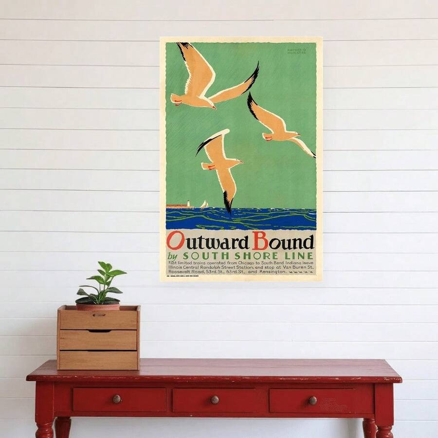 16" X 24" Birds Over Lake Michigan C1929 Vintage Travel Poster Wall Art - Green - View 1