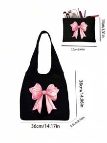 Bolso de hombro de lona con estampado de lazo, estilo Y2K, bolso de tela con estampado negro y bolsa negra - Negro - Ver 10