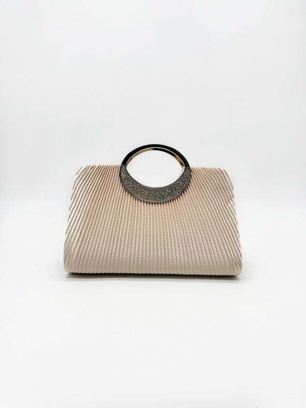Solid Color Elegant Satin Evening Clutch Bag For Women, Simple Design With Crystal Pleats, Ideal Choice For Party