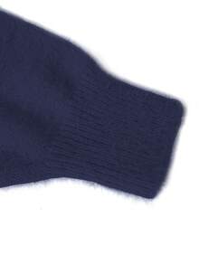 Plus Size Solid Color V-Neck Beaded Sweater, Casual, Autumn/Winter - Navy Blue - View 5