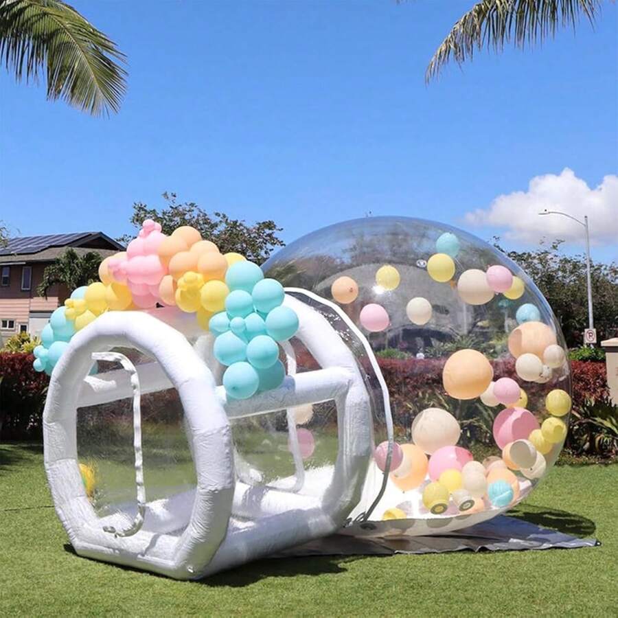 Inflatable Transparent Bubble House For Kids & Adults, Rental Grade Great Large Backyard Outdoor Tent(Heavy Duty Full TPU), 680W Blower And 600W Air Pump, Party & Camping Activities, 16 X 10 X 7.5 Ft - 白色 - 查看 1