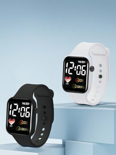 2pcs/1pc Kids Youth Student Love Design Casual TPU Material LED Digital Display Electronic Sports Watch For Daily Life Suitable For Couples Birthday Gifts Party Vacation Best Choice For Halloween, Christmas, Valentine's Day, Mother's Day, Holiday Gifts