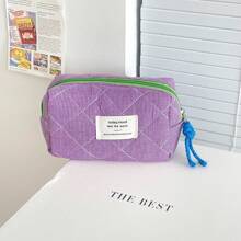 Bolsa de maquillaje a cuadros clásica, estuche para cosméticos con cremallera blanda y estampado de tela, organizador de tocador de viaje de gran capacidad con patrón a cuadros sencillo