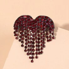 Broche para traje, alfiler de solapa con flecos, accesorios de moda de aleación al por mayor, elegante broche de aleación de zinc con corazón y lazo, San Valentín - Rojo - Ver 6