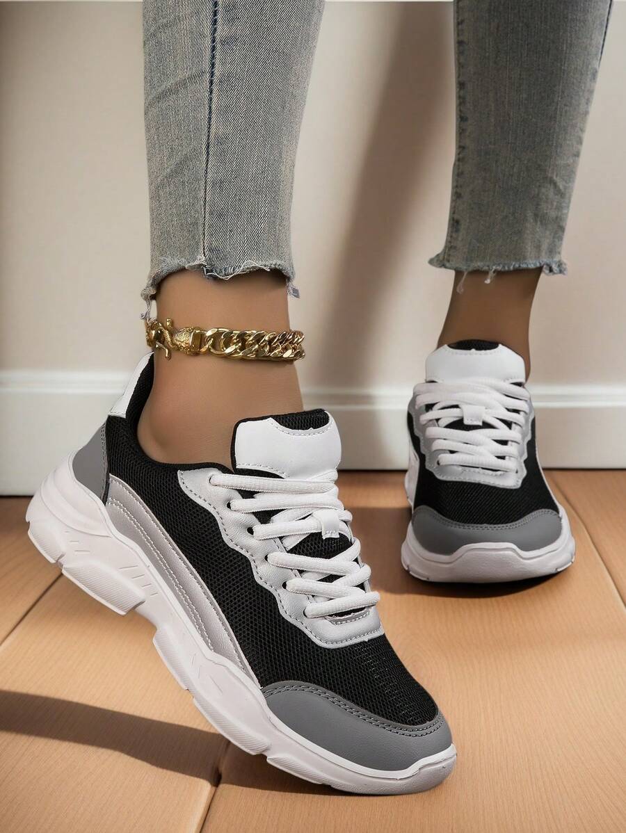 Women's Casual Sneakers, Chunky Sneakers, Running Shoes, Walking Shoes, Commuter Shoes, House Slippers, Thick Sole Anti-Slip Cushioned Soft Bottom Breathable Odor-Resistant Fashion Versatile - Black - View 1