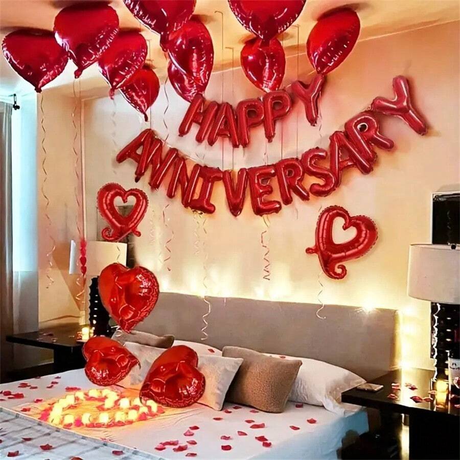 Bộ 30 quả bóng bay lá nhôm hình trái tim rỗng màu đỏ 'Happy Anniversary', thích hợp cho lễ kỷ niệm, ngày lễ tình nhân, trang trí phòng - ngày kỷ niệm màu đỏ - Xem 1