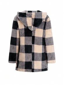 Vaiaye 女士休闲保暖时尚毛绒格子长袖连帽夹克适合通勤穿着