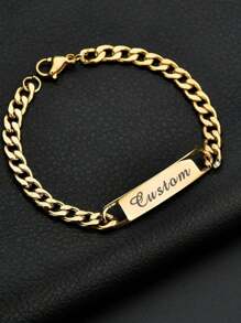 Personalized Stainless Steel Engraved Name ID Pattern Bracelet Ladies Bracelet Gift Plated Suitable For Daily Holiday Party Wear Best Gift For Friends Gold Stylish, Fall Fashion, Vintage, Unisex, Simple, Casual, Hipster, Goth, Punk Custom, Personalized, Unique Ideal Gifts For Her Her, Friends, Pets, , Grandparents For Valentine's Day, Utilitarian Chic, Delicate Romance, Look Glamour