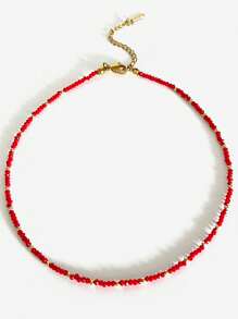 Monlansher 1pc Women's Fashionable Crystal Beaded Necklace With Stainless Steel Spacer Beads And Fish Pendant, Layered Style For Daily Wear