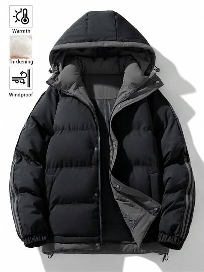معاطف ثقيلة للشتاء للرجال بأسلوب الحبيب، جاكيت شتوية دافئة مبطنة مقاومة للرياح سميكة ذات سحاب تحت السترة، معاطف ومعاطف شتوية بأسلوب الحبيب مبطنة ومقاومة للرياح مزودة بقبعة لزيادة الدفء، كذلك توجد أحجام كبيرة لمعاطف الشتاء بأسلوب الحبيب