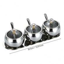 Juego de frascos de acero inoxidable para condimentos con cucharas, adecuado para almacenamiento doméstico de sal, pimienta, chile en polvo, condimentos secos, utensilios de cocina - Multicolor - Ver 13