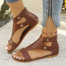 New Fashion Soft Bottom Comfortable Casual Rivet Zipper Back Women Flat Brown Sandals