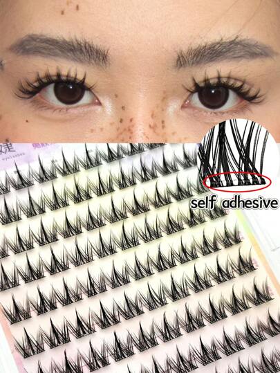 100pcs Natural Looking Soft Eyelashes Without Glue For Beginners, Cute Cartoon Pet Eyelashes Three-Part Segmented C-Curl False Eyelasheslash Clusters,Eyelash Clusters,Individual Eyelashes,Lashes,Fake Lashes