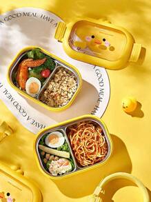 Customized Cute Stainless Steel Insulated Lunch Box, Cartoon Pattern, For Office Workers & Students, Divided Compartments, Adult Bento Box Baby Shower Family Decorations Gifts Winter Eve Gifts Back To School Winter Gift Ideas Boy Girl Valentine's Day Back To School Winter Gift Ideas Boy Girl Valentine's Day