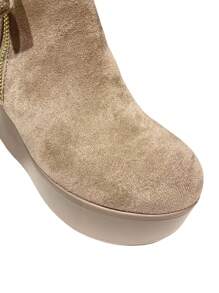 TULIPANO Stivali bassi con zeppa alta da donna - Stivaletti da donna - Eleganza e comfort in materiale scamosciato, stivaletti da donna corti in pelle scamosciata sintetica di alta qualità con zeppa spessa e rialzo, ideali per l'autunno e l'inverno, con decorazione a rombi e cerniera interna, perfetti per vacanze, lavoro e appuntamenti - Cachi - Visualizzare 8