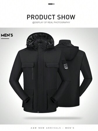 秋冬季男士夹棉大衣，保暖内衬防风保暖夹棉大衣 - 适合作为礼物、户外、休闲、通勤、派对穿着