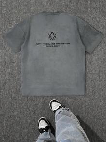 Men's Summer Letter Printed Vintage Short Sleeve Tee Dropped Shoulder Casual Round Neck Casual Loose T-Shirt, For Daily Wear Commute, Boyfriend Gift, For Going Out