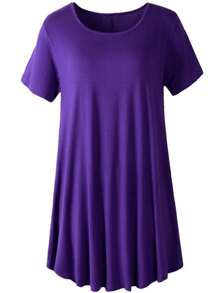 OUTBALL Casual Women's Plus Size Round Neck Short Sleeve Tunics - Summer Clothes For Leggings - 深紫色 - 查看 1