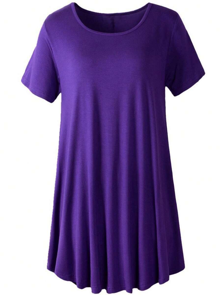 OUTBALL Casual Women's Plus Size Round Neck Short Sleeve Tunics - Summer Clothes For Leggings - 深紫色 - 查看 1