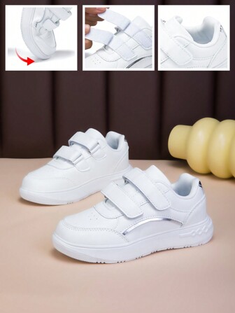 1 par barn enkla platta sportiga fritidssneakers, mode mångsidiga skor med krok och ögla