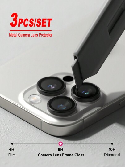 ZYONS 3pcs/Set Black Metal Camera Lens Frame Glass [Individual Lens Covers], Compatible With IPhone 17 Pro Max/17 Pro/17 Air/17/16 Pro Max/16 Pro/16 Plus/16/16E, 15 Pro Max/15 Pro/15 Plus/15, 14 Pro Max/14 Pro/14 Plus/14,13 Pro Max/13 Pro/13/13 Mini,12 Pro Max/12 Pro/12/12 Mini, 11 Pro Max/11 Pro/11 Series, Camera Lens Protector, Tempered Glass Covers And Aluminum Alloy Frames, Metal Single Ring Camera Screen Protector