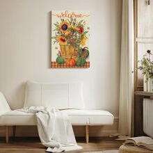 1Pc Framed Canvas Poster, Sunflower Basket Flag Wall Art Canvas Paintings, Ideal Gift For Bedroom Living Room Corridor, Wall Art, Wall Decor, Winter Decor, Room Decoration