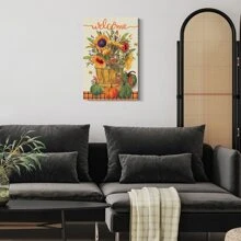 1Pc Framed Canvas Poster, Sunflower Basket Flag Wall Art Canvas Paintings, Ideal Gift For Bedroom Living Room Corridor, Wall Art, Wall Decor, Winter Decor, Room Decoration