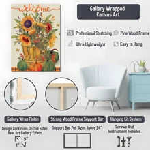 1Pc Framed Canvas Poster, Sunflower Basket Flag Wall Art Canvas Paintings, Ideal Gift For Bedroom Living Room Corridor, Wall Art, Wall Decor, Winter Decor, Room Decoration