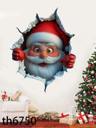 1PC 3D Wall Decals DIY Break Through The Wall Vinyl Stickers Santa Claus Wall Mural Decals Removable Home Decor For Party Decoration Supplies,Stickers,Wall Decal, Vinyl Decal For Home Decorations,Spring Decoration Items Refresh Your Home,Rama Decoration Stickers Christmas Decorations Room Decor Christmas