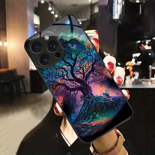 Colorful Tree HD Printed Glass Phone Case Compatible With IPhone/Samsung/Huawei/Xiaomi/Redmi/OPPO/OnePlus/Infinix