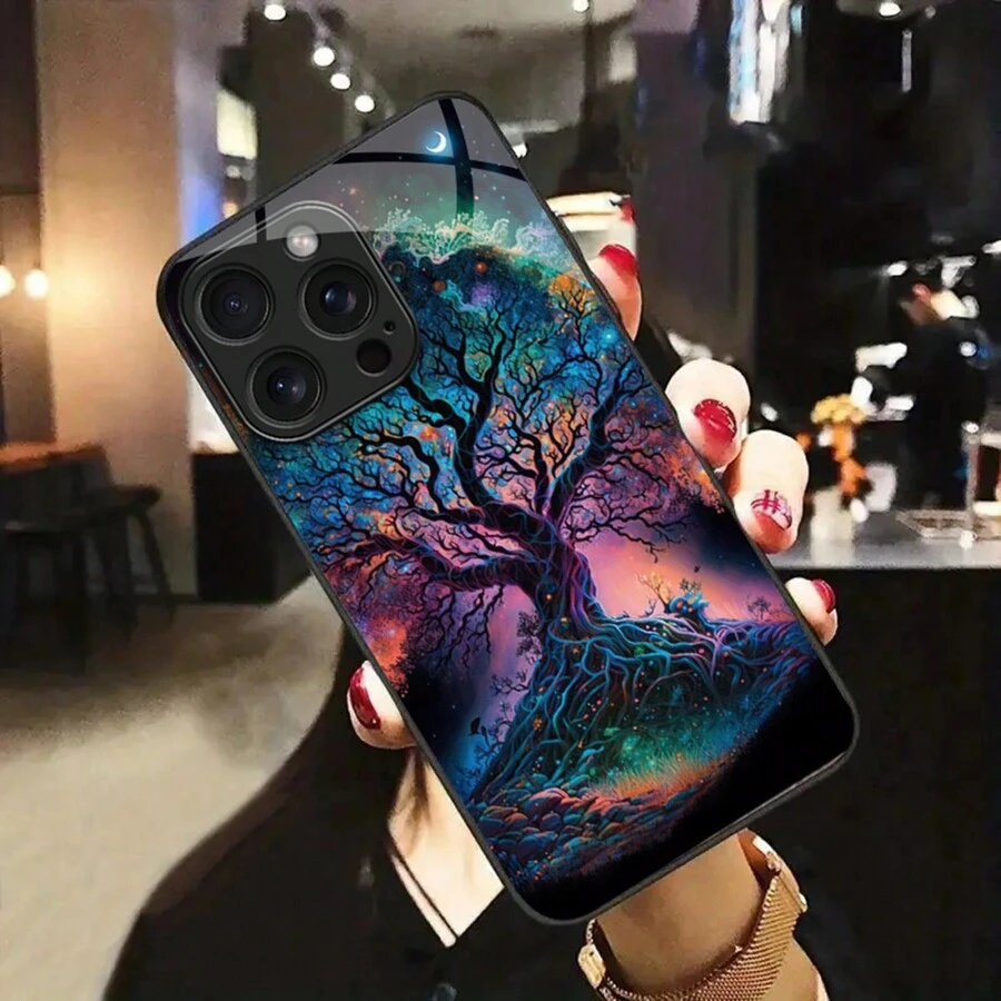 Colorful Tree HD Printed Glass Phone Case Compatible With IPhone/Samsung/Huawei/Xiaomi/Redmi/OPPO/OnePlus/Infinix - Multicolor - View 1
